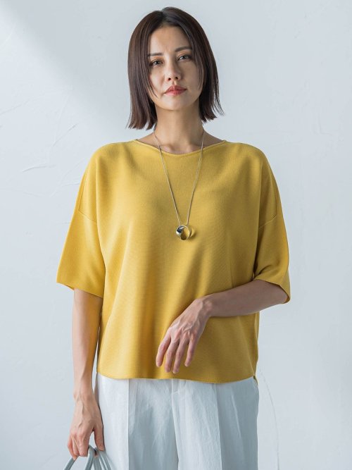 【新色追加】ホールガーメント5分袖ニットプルオーバー≪手洗い可能≫ 