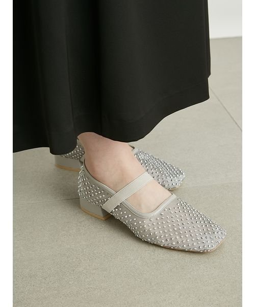 [L.B CANDY STOCK]ラインストーンメッシュバレエシューズ 予めご了承ください