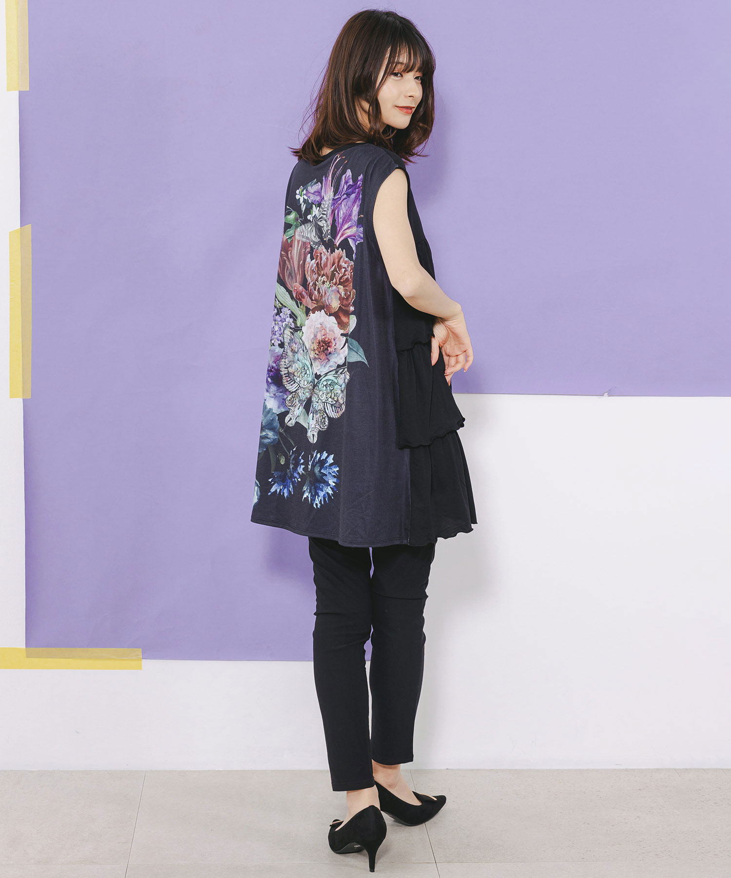 ノースリーブ花柄チュニック