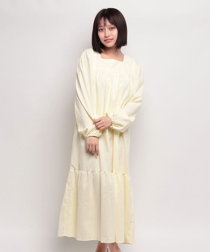 アニュアンススクエアネックバルーンフレアワンピースホワイト