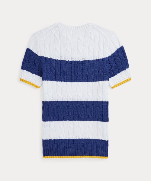 ストライプド ケーブルニット コットン セーター 