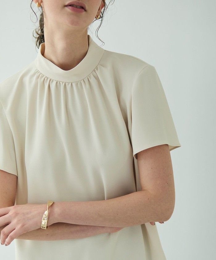 987 新品 BEIGE ベイジ EVA エバ ブラウス プルオーバーシャツ32 BEIGE，(ベイジ)の【L-size】EVA / ハイネックロングスリーブブラウス