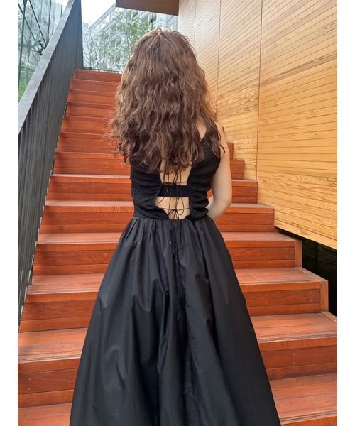 バックリボンカットコンビワンピース ベルテッド クレープ キャップスリーブ ドレス W1638610368(12650円)