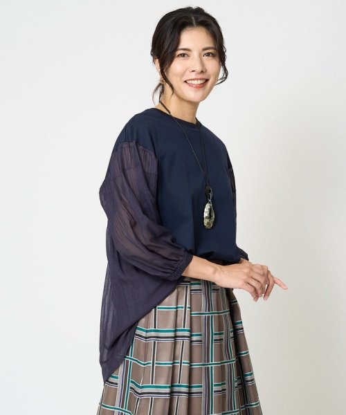 [接触冷感]ドライコットンボリュームスリーブ7分袖プルオーバー 