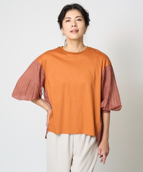 [接触冷感]ドライコットンボリュームスリーブ7分袖プルオーバー 