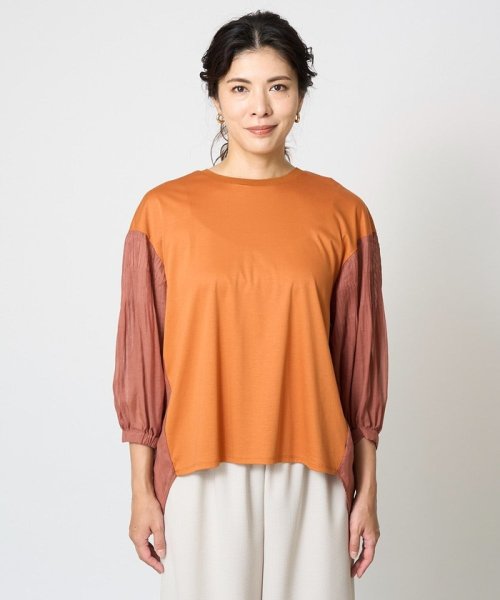 [接触冷感]ドライコットンボリュームスリーブ7分袖プルオーバー 