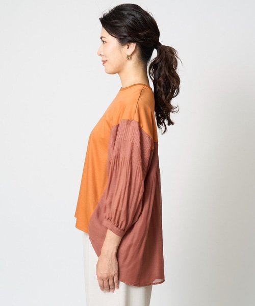 [接触冷感]ドライコットンボリュームスリーブ7分袖プルオーバー 