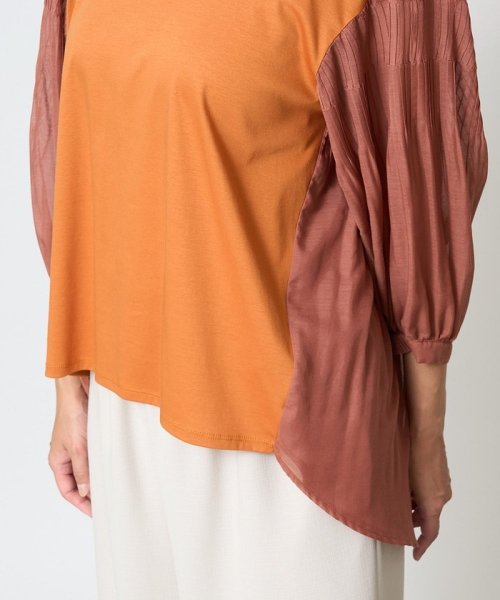 [接触冷感]ドライコットンボリュームスリーブ7分袖プルオーバー 