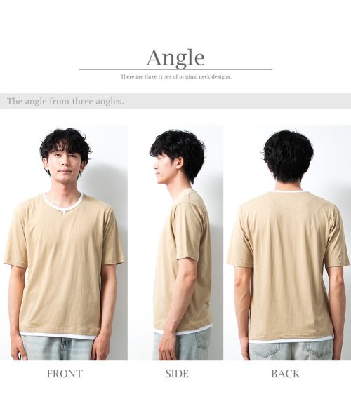  GENELESS(GENELESS)/tシャツ 半袖 メンズ おしゃれ フェイクレイヤード 半袖tシャツ 綿100 キーネック トップス 重ね着風 ベージュ ギフト 綿 Tシャツ クルーネック/img07