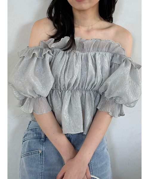 スナイデルジャガードボリュームギャザーオフショルブラウス