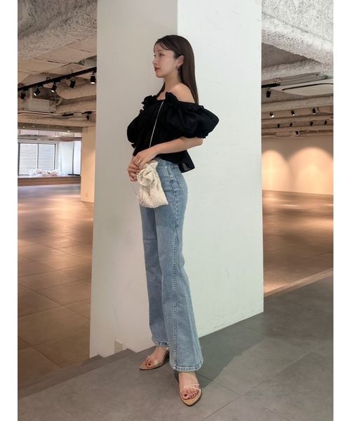 snidel ジャガードボリュームギャザーオフショルブラウス ミント MNT