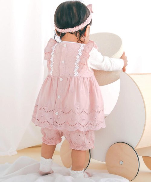 お花レーススカラップ裾ワンピース+ブルマ2点セットベビー(70~80cm  