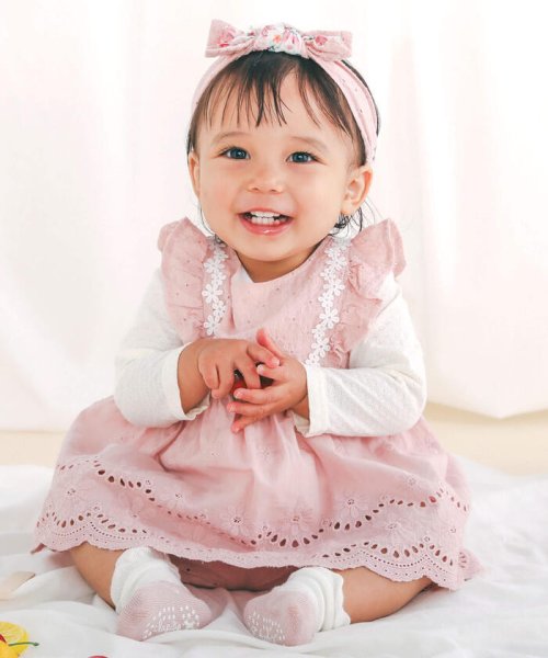 お花レーススカラップ裾ワンピース+ブルマ2点セットベビー(70~80cm  