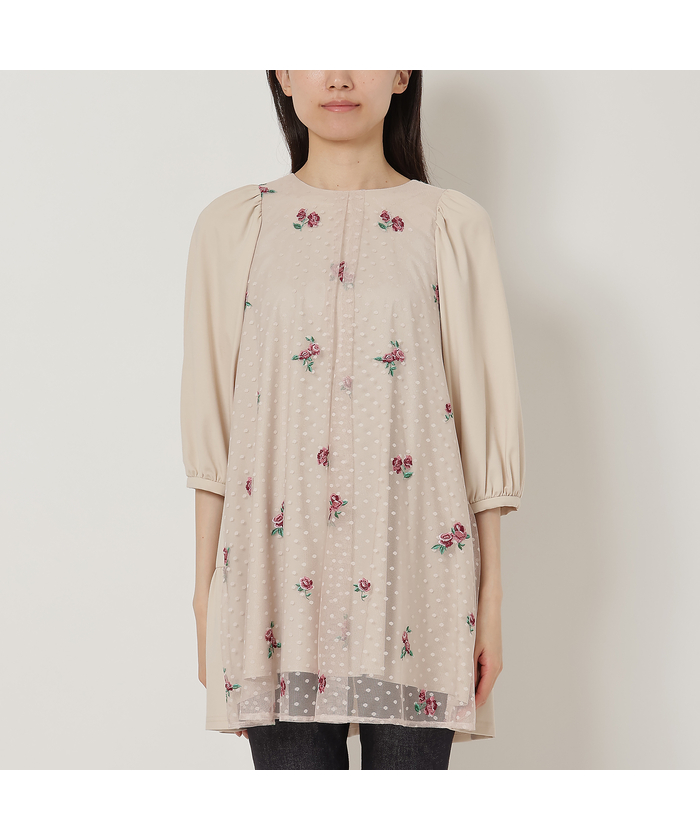 ローズティアラ RoseTiara チュール刺繍切替チュニック(506568636