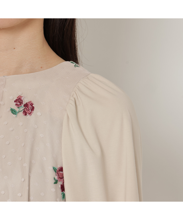 ローズティアラ RoseTiara チュール刺繍切替チュニック(506568636