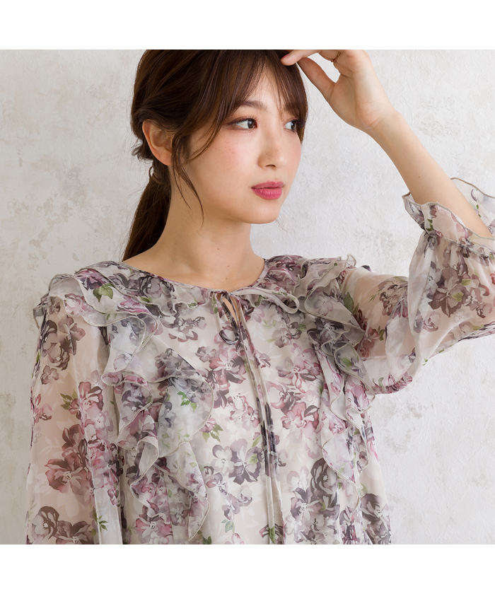 ローズティアラ（Rose Tiara）/【セットアップ可】フラワープリントバルーンブラウス セットアップ可】フラワープリントバルーンブラウス(506568648)｜阪急