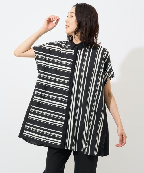 セットアップ対応]ランダムストライプバックプリーツブラウス  