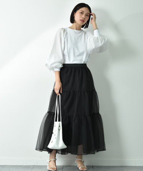 セール】【anana】シアーオーガンジーティアードスカート  