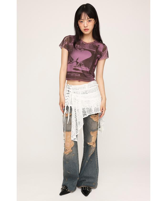 SLY L/W TORE IT UP FLARE JEANS-B ブルー 1