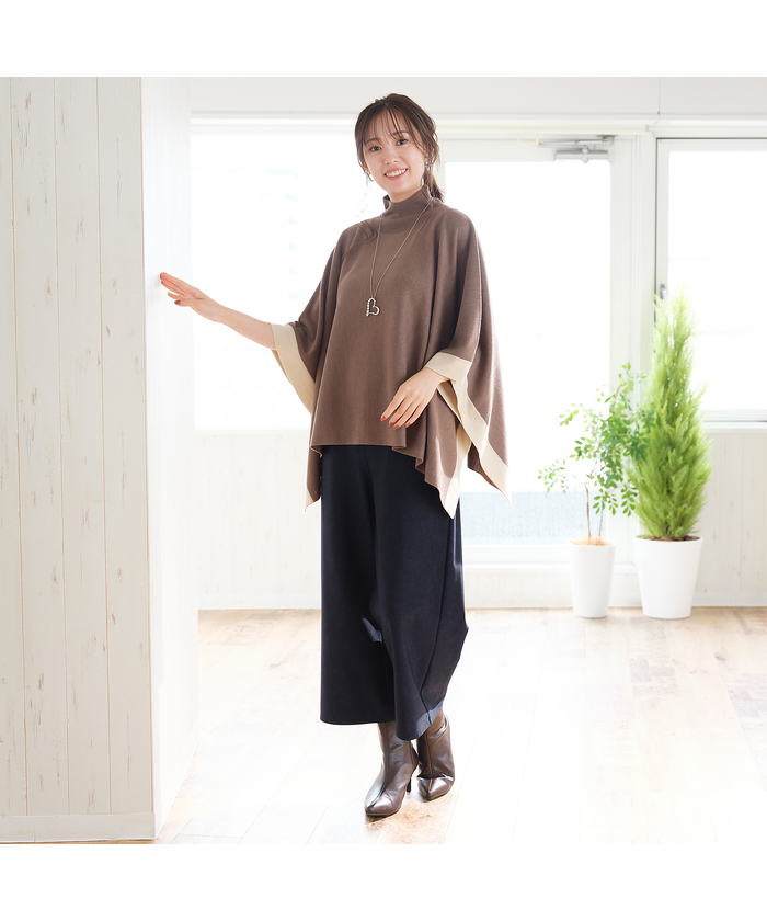 新品✨FENNELバイカラー　ハイネックニット　ポンチョ バイカラー配色・ハイネックニットポンチョ(506673182)｜阪急