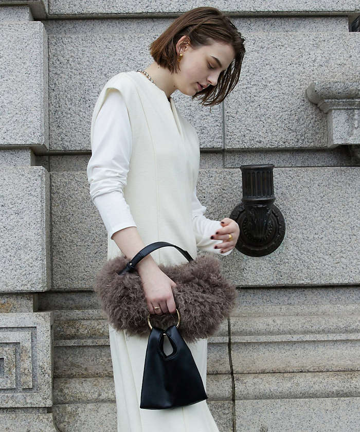 ファー バック FRAY I.D - リボンファーバッグ (GRY) ポリエステル / フェイクファー