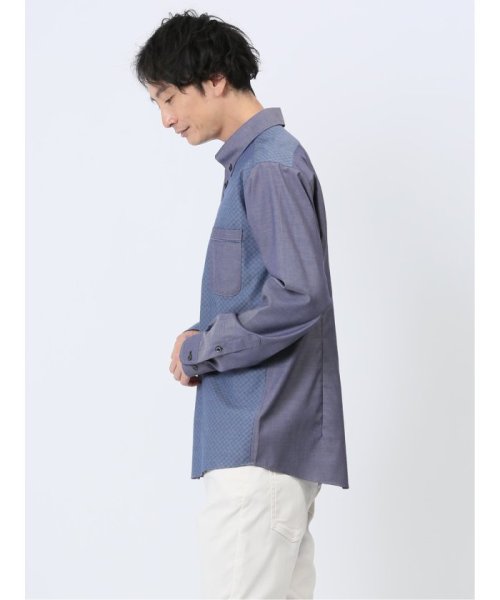 m.f.editorial(エムエフエディトリアル)/綿オックス×異素材切替 ボタンダウン長袖シャツ メンズ シャツ カジュアル トップス インナー 長袖 ギフト プレゼント ライトアウター カーディガン アウター/img01