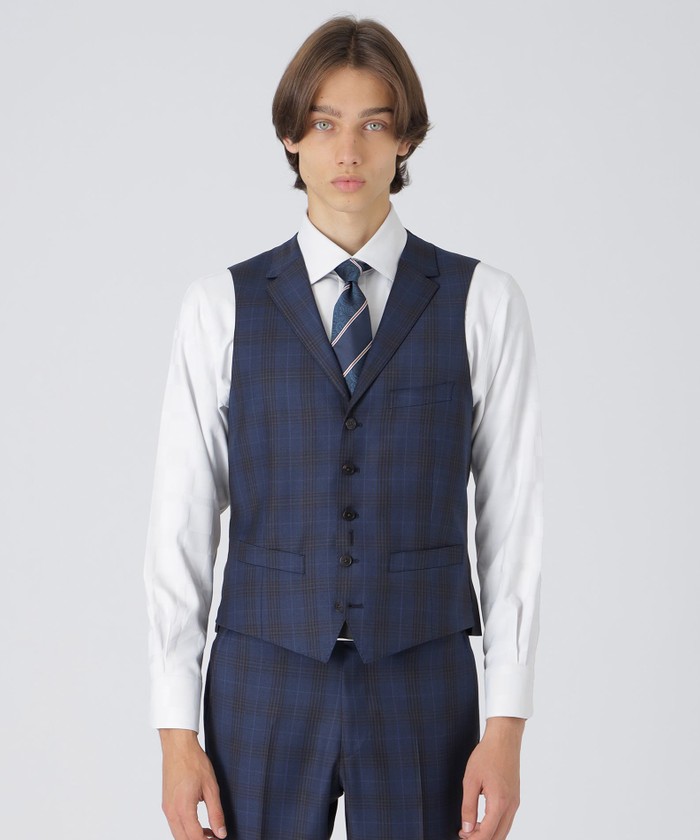 MINOVAオーシャンブルーチェックスリーピーススーツ(506648507