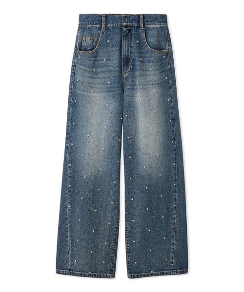 ハイウエストワイドビジューデニムパンツ(デニムパンツ)｜パンツ