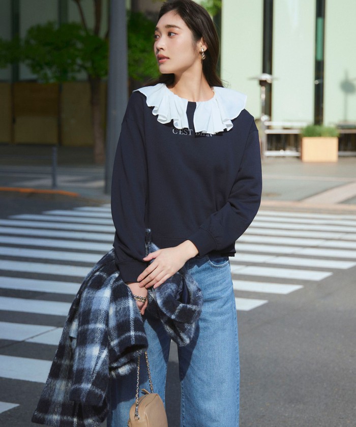 【SLOW/一部店舗限定】テンセルコットンジョーゼット フリル ブラウス SLOW/一部店舗限定】テンセルコットンジョーゼット フリル