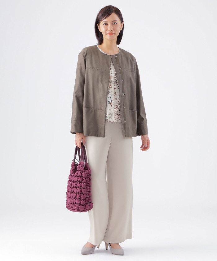 ウォッシャブル】ストレッチスエードノーカラージャケット