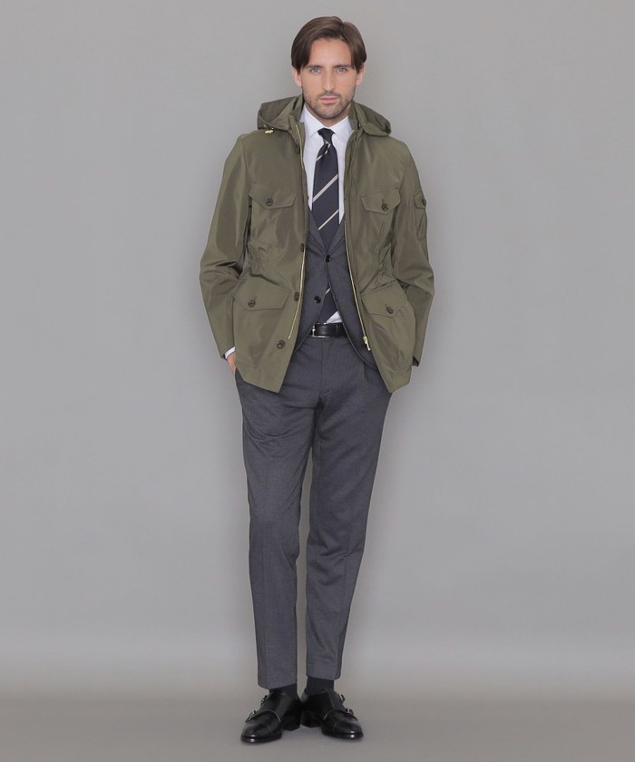 来週まで！【BERWICK】3レイヤーポリエステルフーデットブルゾン　カーキ WEB・一部店舗限定】【BERWICK】3レイヤーポリエステル