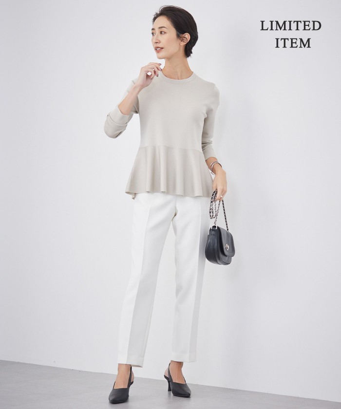 【WEB限定・洗える】シンセティックヤーンスムース ペプラムニット WEB限定・洗える】シンセティックヤーンスムース ペプラムニット