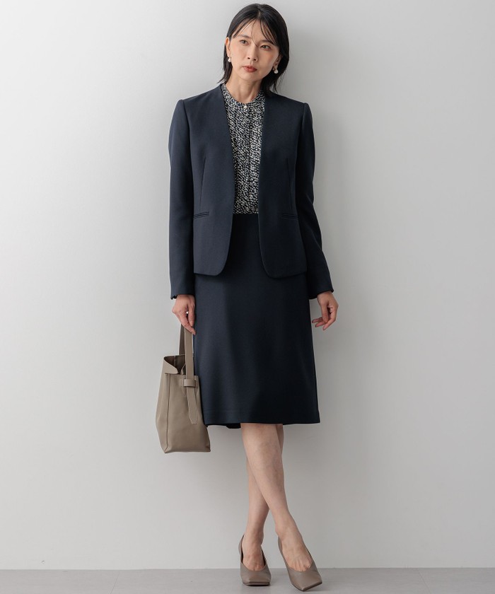 23区　ウールライクカルゼ ノーカラージャケット & スカート セットアップ 洗える】ウールライクカルゼ ノーカラージャケット(506881487)｜阪急