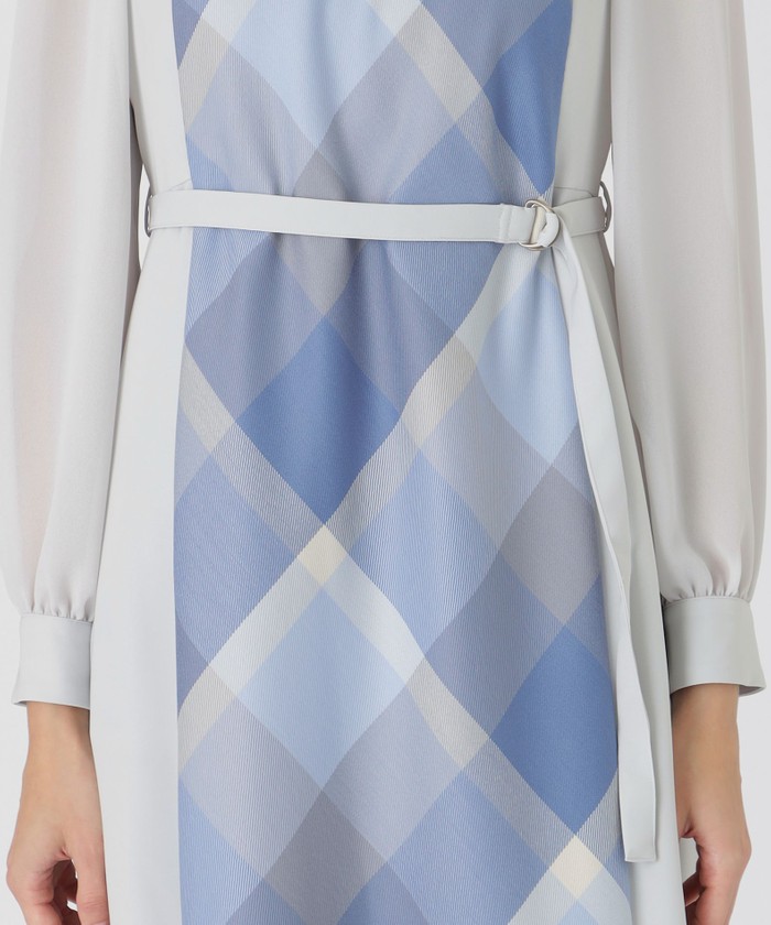 スムージーサテンパーシャルチェックドレス(506872015)｜阪急百貨店