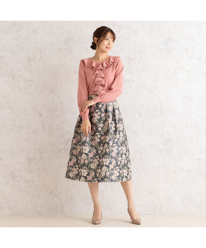 ローズティアラ RoseTiara ジャガードフレアスカート(506935611)｜阪急