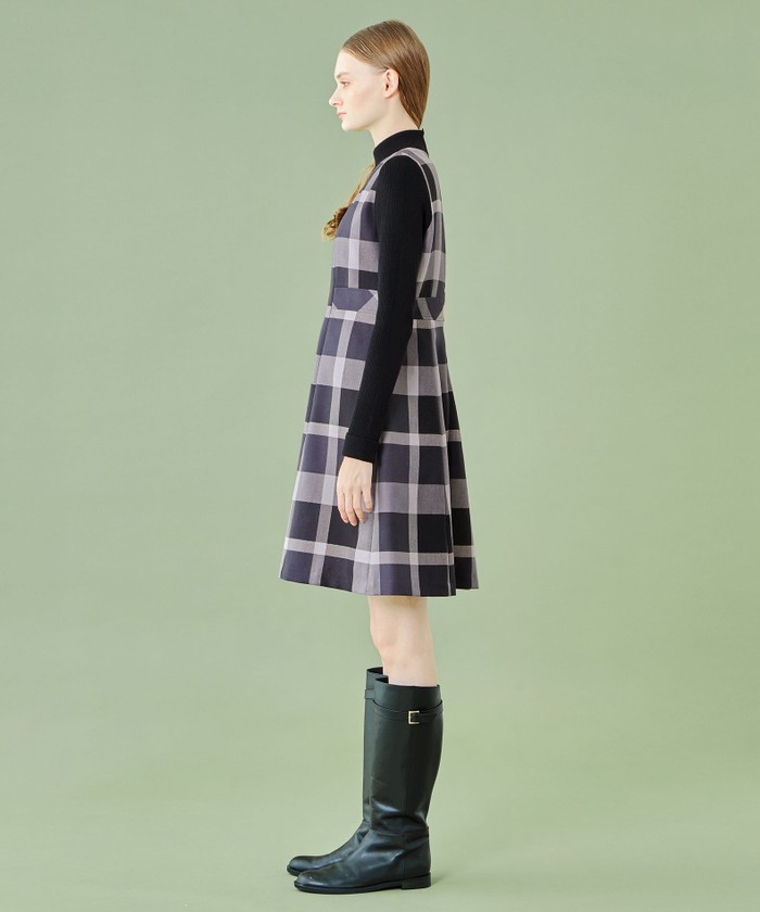 ブルーレーベルクレストブリッジ ニット コンビ チェック ワンピース