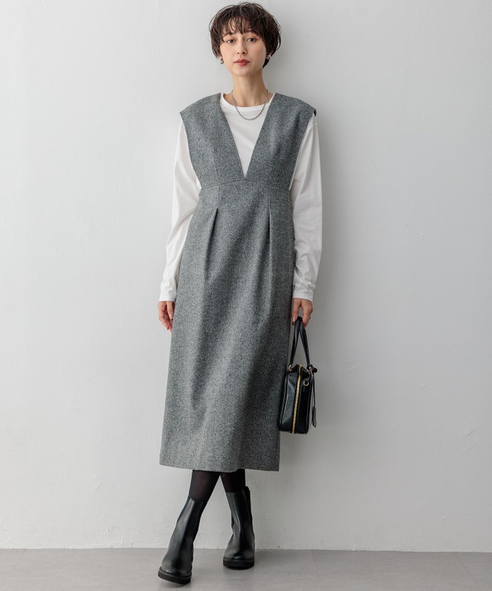 シルクネップヘリンボーン オールインワン ワンピース(506982744