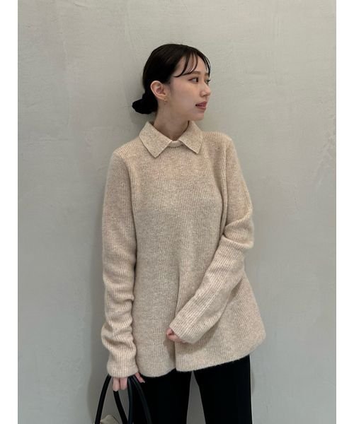 WEB限定カラー】衿付きペプラムニットプルオーバー【手洗い可能 
