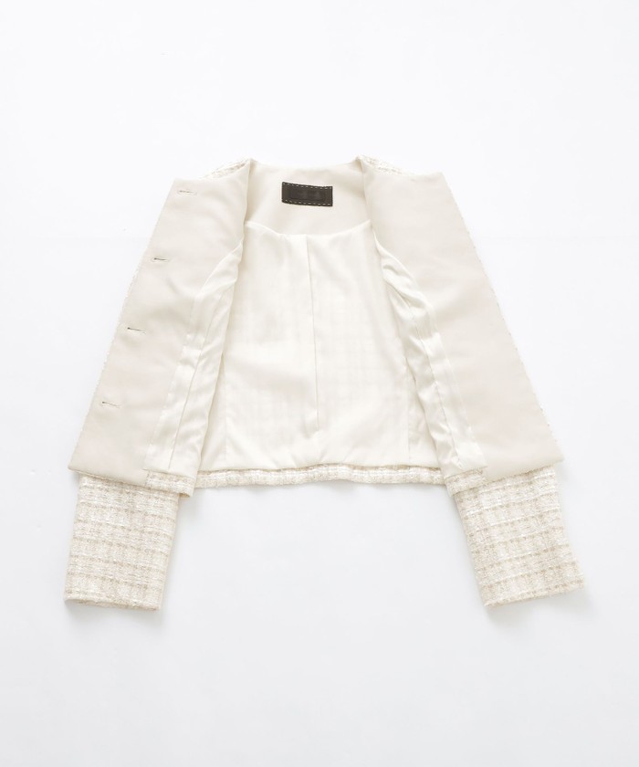 TO BE CHIC 42サイズ　ツイードジャケット WEB限定】ツイードボックスノーカラージャケット(ジャケット