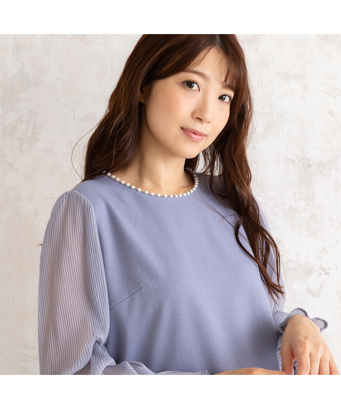 ローズティアラ RoseTiara プリーツ袖切替ワンピース(507049092)｜阪急