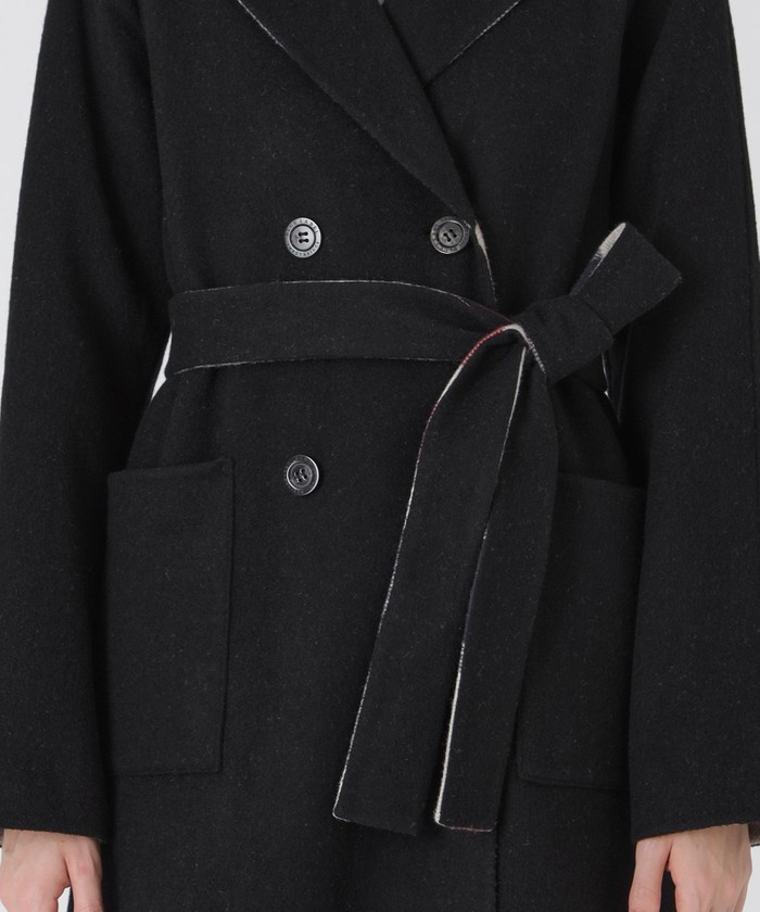 クレストブリッジチェックトーナルリバーフェイスロングコート