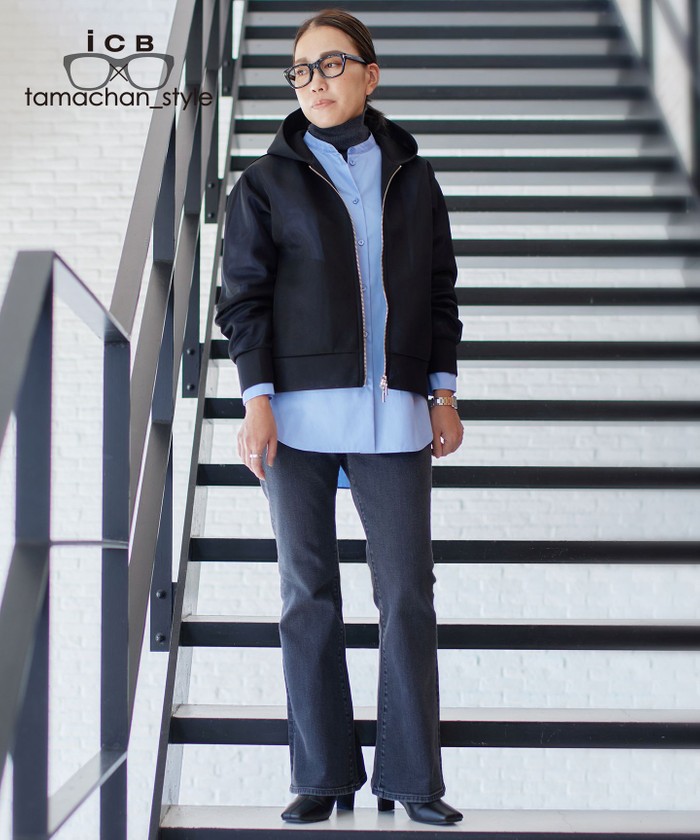 ICB×tamachan_style コラボ パーカー 黒 ICB×tamachan_style コラボ】 シアーパーカー(507495143)｜阪急