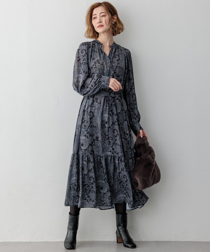 洗える】Rattiペイズリープリント ティアード ワンピース(507495251