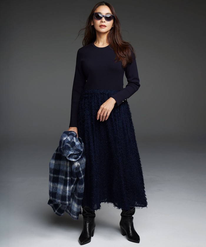 滝沢眞規子さん着用/一部店舗限定/洗える】ニットコンビジャカード