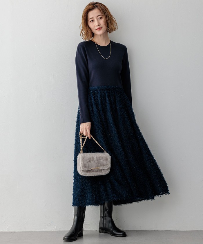 滝沢眞規子さん着用/一部店舗限定/洗える】ニットコンビジャカード