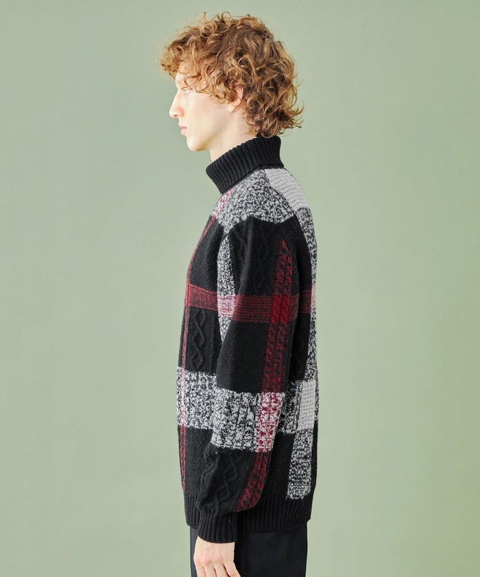 ブルーレーベル クレストブリッジ タートルネック ニット セーターサイドチェック WEB限定】クレストブリッジチェックタートルネックニット(506873938