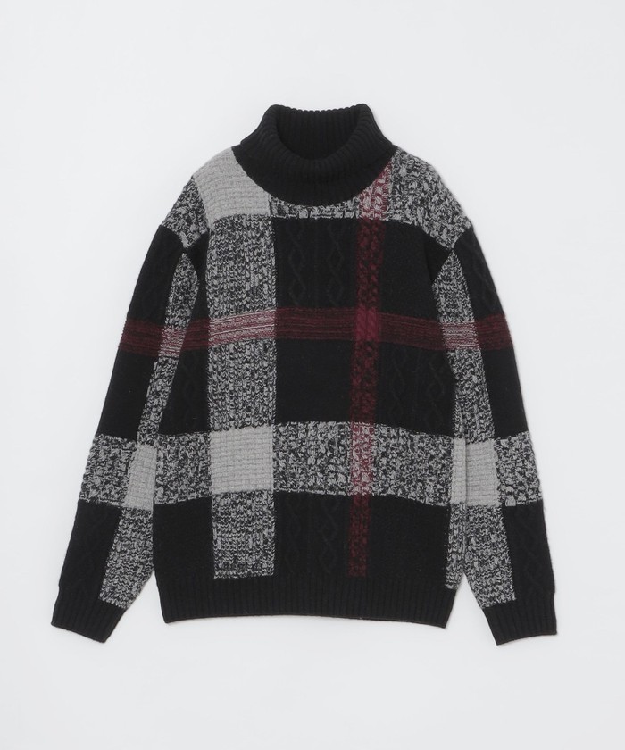WEB限定】クレストブリッジチェックタートルネックニット(506873938
