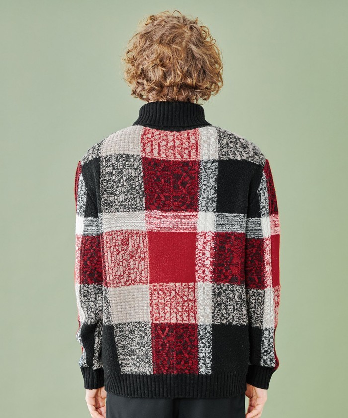 WEB限定】クレストブリッジチェックタートルネックニット(506873938