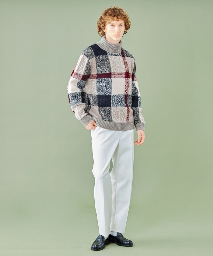 WEB限定】クレストブリッジチェックタートルネックニット(506873938