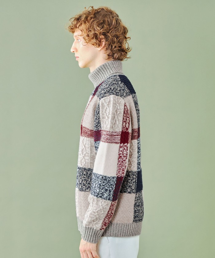 WEB限定】クレストブリッジチェックタートルネックニット(506873938